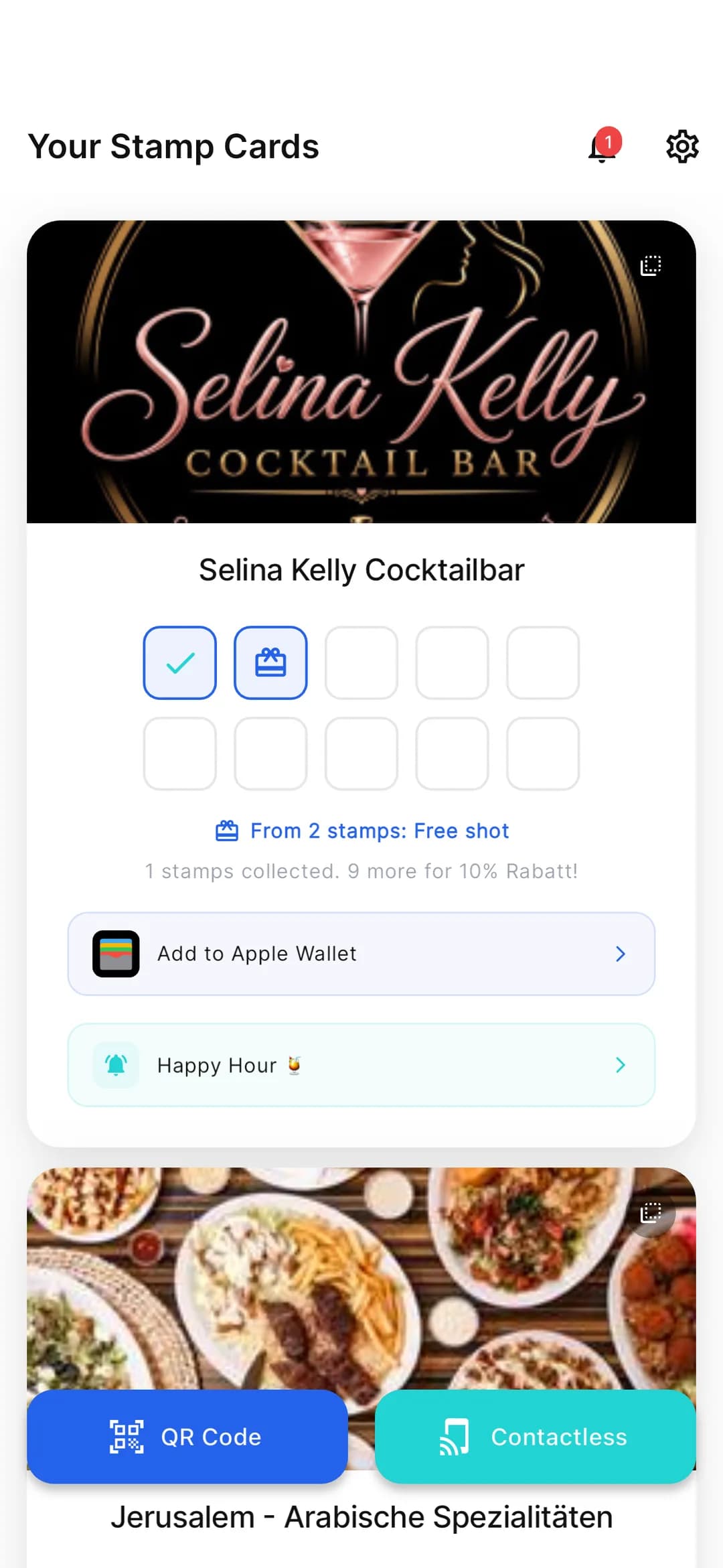 Stempely app: home screen with several loyalty cards