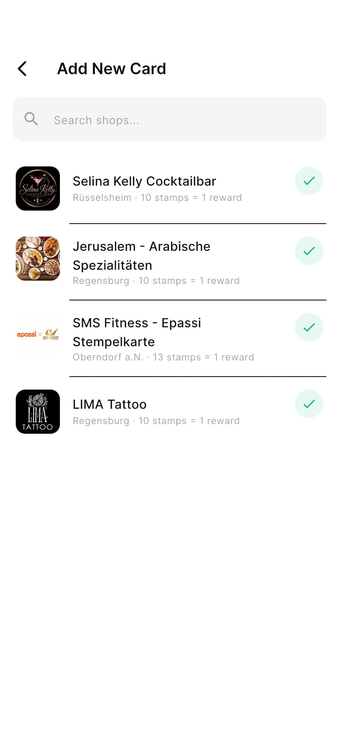 Stempely app: directory of participating shops