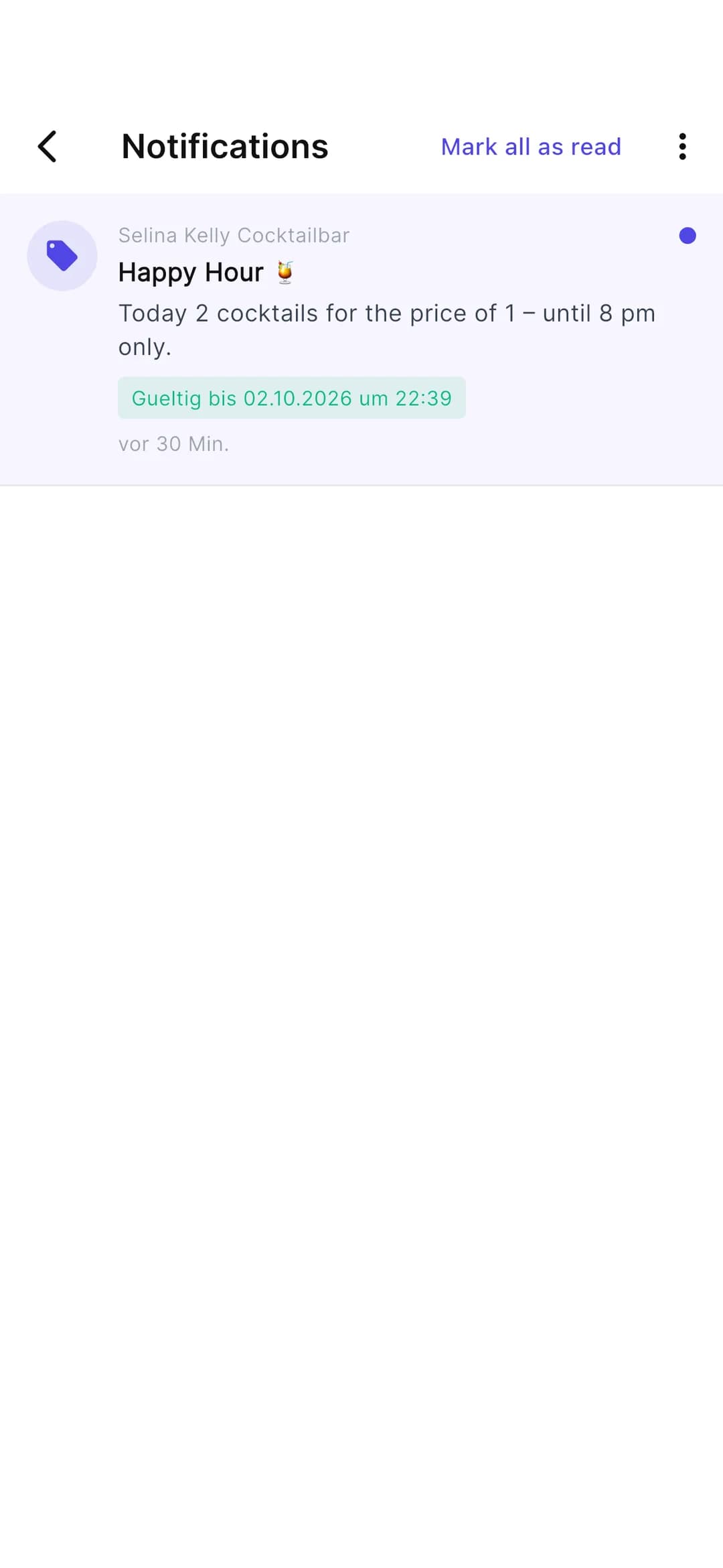 Stempely app: push offer from a local shop