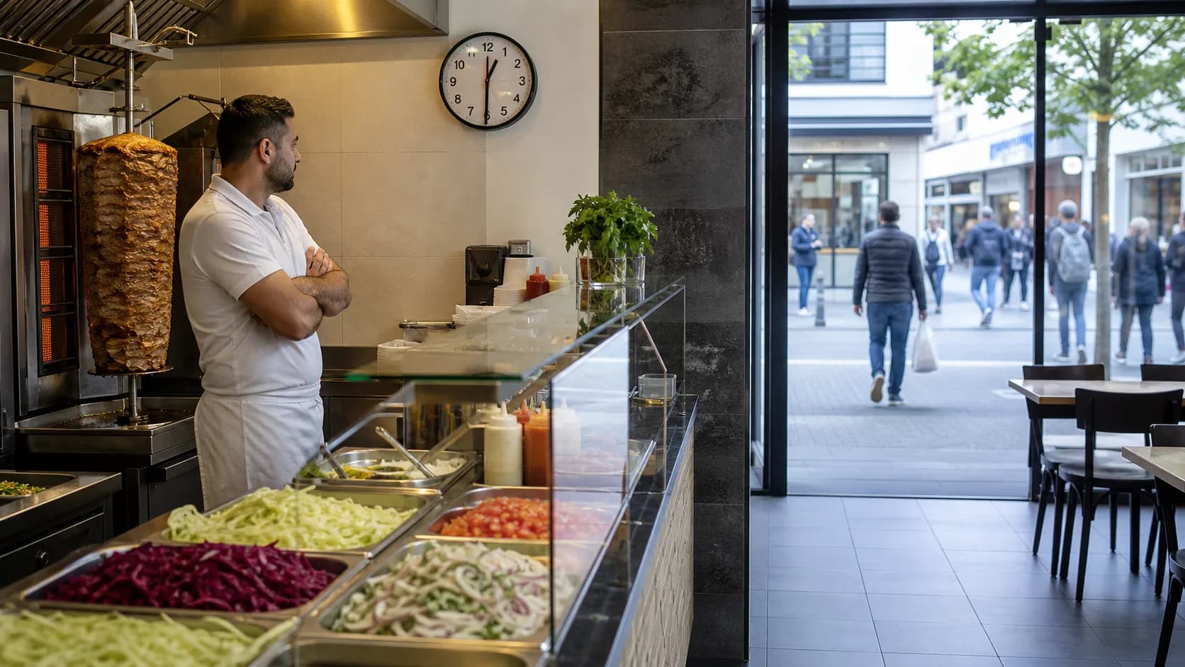 Empty döner shop at lunchtime — symbol of missing walk-in customers
