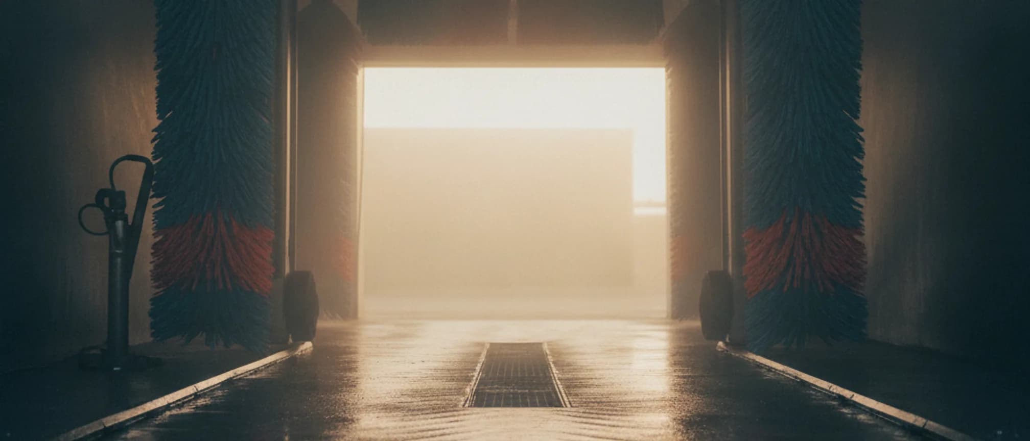 Empty car-wash tunnel in the late afternoon — a symbol of regulars who stop coming